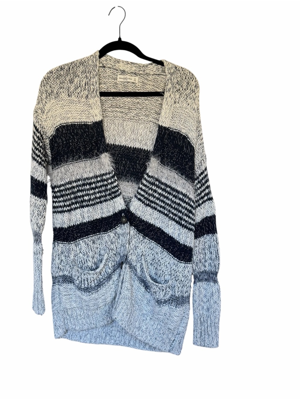 Abercrombie & Fitch Y2K Retro Striped Open-Front Cardigan in Black and Gray Sz M